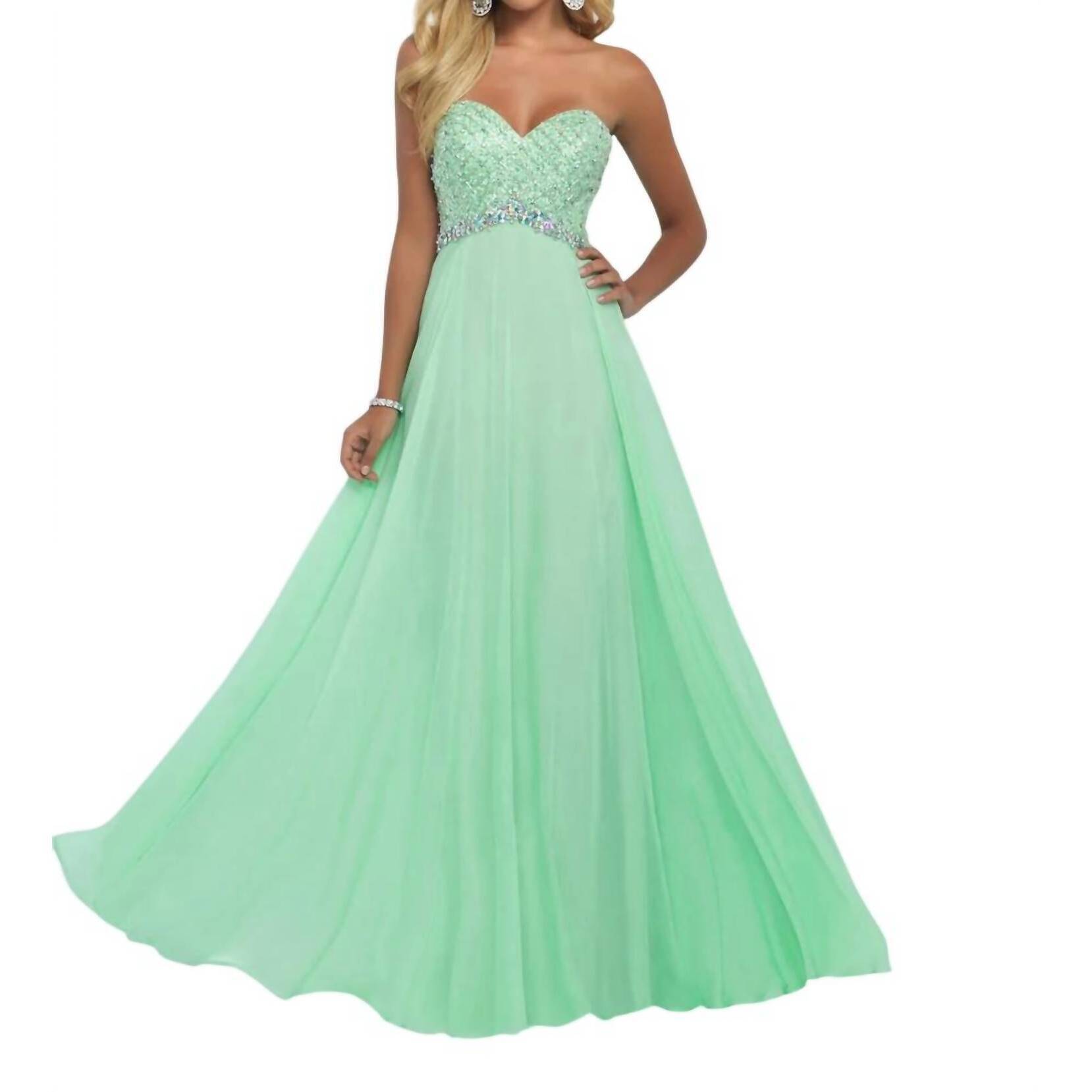 New Blush Prom Strapless Gown With Ab Stones In Honeydew